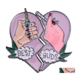 Pins Brooches Wholesale 20Pcs Buds Friends Enamel Lapel Pins Broken Heart Smoke Cigarette With Hand Hat Jewelry Accessories 623 Dro Dhujw