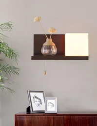 Vägglampa nordisk kreativ hylla för sovrum sovrum deco valnöt korridor sconce enkel design fäste ljus hembelysning