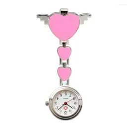 Taschenuhren Damen Lady Cute Love Heart Quarz Clip-on Fob Brosche Uhr Drop