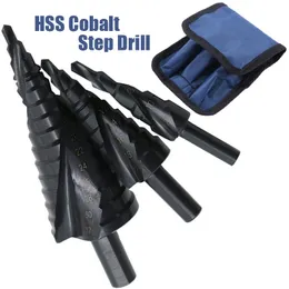 3Pcs Set 4-32mm HSS Cobalt Step Drill Bit Set Nitrogen High Speed Steel Spiral for Metal Cone Triangle Shank Hole Metal Drilling