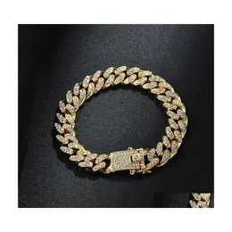 Łańcuch link męski Hip Hop Bling złota bransoletki Diamentowa biżuteria lodowana Bransoletka Miami Cuban Link 1272 B3 Drop dostawa DHPA6