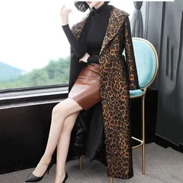 Women's Trench Coats Women's Trench Coat Leopard Long Sleeve Coat Women Spring Autumn Fashion Elegant Long Female Casual Windbreaker Lu2005 230130