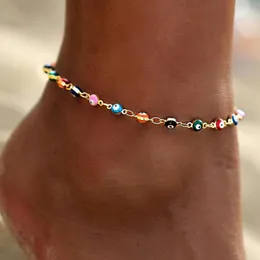 Anklets bohemiska färgglada pärlarmband för kvinnor sommarstrand till fots ankel benkedja söt söt juvel