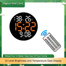 LED 디스플레이가있는 벽시계 디지털 시계 10 레벨 밝기 경보 원격 제어 온도 날짜