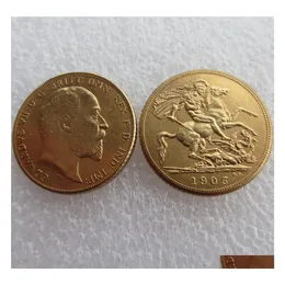 Konst och hantverk sällsynt 1905 King Edward VII Matt Proof Gold Double Sovereign Drop Delivery Home Garden DHFBI