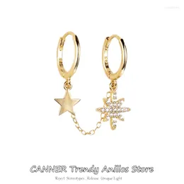 Hoopörhängen Canner Huggie för kvinnor 925 Sterling Silver Pendientes Chain Double Star Diamond Hoops Fine Jewelry Joyero W5