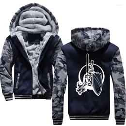 Herrtröjor Knight Warrior Soldier Shield Män blixtlåsjacka tröjor förtjockar hoodie coat casual mode streetwear