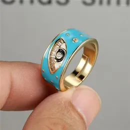 Wedding Rings Luxury Crystal Zircon Big Eye Ring Aqua Blue Red White Opening Antique Gold Color Party For Women Men Halloween Gifts