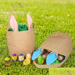 Gift Wrap Easter Bucket Ear Basket Egg Hunt Kids Party Handväskor Säckväv DIY för dag Drop Delivery Home Garden Festive Supplies Event DH2ZD