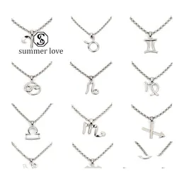 Collane con ciondolo Classico 12 Costellazioni Pendenti Per Le Donne Ragazza Elegante Alla Moda In Lega Segni Zodiacali Girocollo Gioielli Regalo Y Goccia Deliv Dhmv8