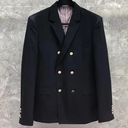 Men's Suits Blazers Man Blazer Work Suite Formal Blazer Men British Suit Slim Black Jacket Spring Autumn Double Breasted Thin Wool Coat 230130