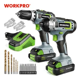 Electric Drill Workpro 21pc 20V Li-ion Cordless Compact Drill Driver Set och Impact Driver Set inklusive 2 Fast Charging Batteries Power Tool 230130