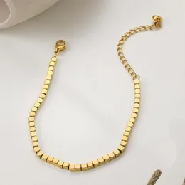 Link Bracelet Bransoletka dla kobiet ze stali nierdzewnej Ręka Squing Square Bead 14k Real Gold Splating Modna biżuteria tytanowa