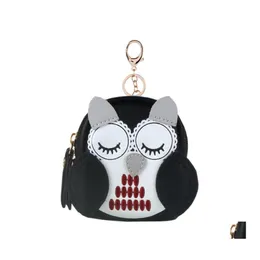 Keychains Lanyards Creative Cute Owl Small Bag Keychain Women Pu Leather Coin Purses Fashion Jelly Handbag Girls Card Holder For K Otm68