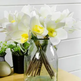 Decorative Flowers Artificial Cymbidium Orchids Plant Bouquet White Real Touch Latex Home Moth Wedding