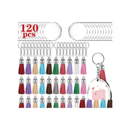 Keychains Lanyards Diy Acrylic Keychain Blank Transparent Circle Discs Tassel Pendant Keyring Couple Bag Ornament 120Pcs Craft Sup Dhkun