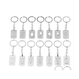 Keychains Lanyards Sier Letter AZ Keychain Holder For Women Men 26 English Alphabet Keyring Jewelry Charm Handbag Pendant Key Ring Dhfal