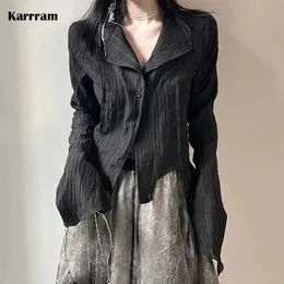 여성용 블라우스 셔츠 karrram 고딕 검은 셔츠 야마모토 스타일 어두운 미적 블라우스 여성 불규칙 디자이너 옷 이모 알트 의류 탑 y2k 230131