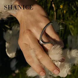 Cluster Rings SHANICE 925 Sterling Silver Open Ring Géométrique Minimaliste Irrégulier Femme Design Ins Net Rouge Large Face Double Doigts