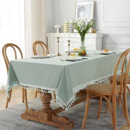 Mantel verde claro con borlas, cubierta nórdica a prueba de polvo de algodón para decoración de comedor y fiesta en casa, Mantel De Mesa