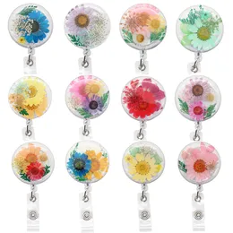 10 pcs/lot Fashion Key Rings Office Supply Dried Flower Resin Badge Clip Retractable Badge Reel For For Healthcare Worker Accessories Badge Holder