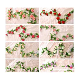 Dekorativa blommor kransar 245 cm 13st rosor Ivy Vine Artificial Rotting med gröna blad för hembröllopsdekoration hängande Garl otzal