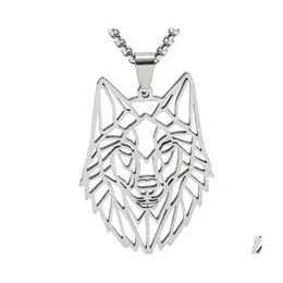 Anhänger Halsketten Edelstahl Hohl Wolf Kopf Halskette Punk Charme Tier Drehmoment Besonderes Geschenk für Mann Schmuck Mode Drop Deliv Dhhdo