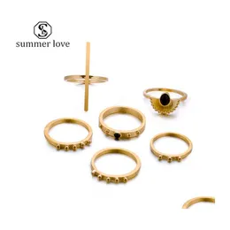 Pierścienie zespołowe 10 Design Boho Vintage Gold Hoop Black Teardrop Sier Moon Set for Women Finger Pierścień Kobieta Bohemian Biżuter