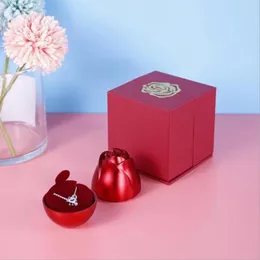 Confezioni regalo Portagioie in metallo rosso rosa Portagioie creativo con doppio anello Collana Porta fiori per San Valentino di nozze