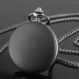 Pocket Watches Matte Full Black Quartz Watch Classic Arabic Numerals Display Pendant Clock With Necklace/Pocket Chain Retro Gifts