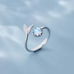 Cluster Rings 925 Sterling For Women Round Coloured Glaze Opal Fish Tail Adjustable Opening Finger Bridal Sets Cocktail Ring Gifts