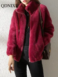 Женские куртки зимнее пальто короткие маленькие утолщенные воротнички мода двойной бархатный мех женщины 230131