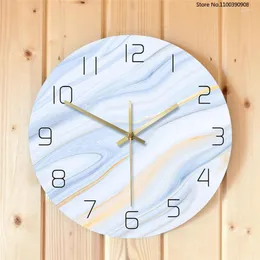 Orologi da parete Orologio con stampa in marmo da 30 cm Trame artistiche Puntatore digitale silenzioso su un lato Appeso Arredamento da ristorante alimentato a batteria