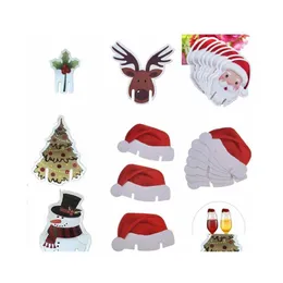 Christmas Decorations Wine Cup Card Champagne Red Clristmas Glass Paper Place Cards Santa Hat Xmas Festival Decor Drop Delivery Home Ot5J6