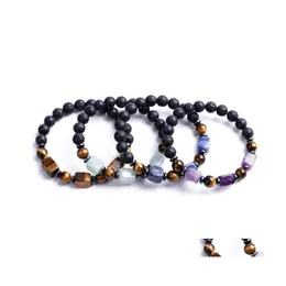 Braccialetti con ciondoli Quadrato Sette Chakra Bracciale in pietra Donna Uomo 8Mm Perle di lava Olio essenziale Energia diffusa Buddha Strench Gioielli C3 Dhpyk