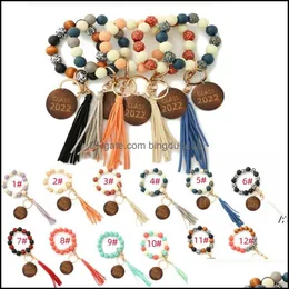 Party Favor Cross Border Leopard Spotted Vintage Wooden Bead Bracelet Class Graduation Gift Keychain Drop Delivery Home Garden Festi Otajr