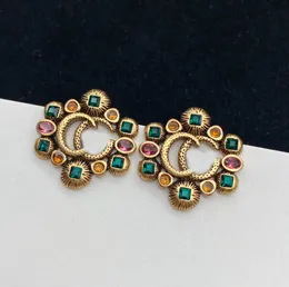 Vintage Classic Letter Charm Earring Designer Colorful Diamond Ear Studs Brand Eardrop Have Stamp aretes for Women Female Party Wedding Jewelry Gift With Box