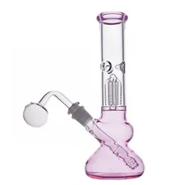 Vaso grueso de 10 "Bong Color rosa Tubo de agua de vidrio alto Tubo recto grande Brazos Perc Dab Oil Rig Bubbler Ice Catcher con Downsteam y Oil Burner Pipe Más barato