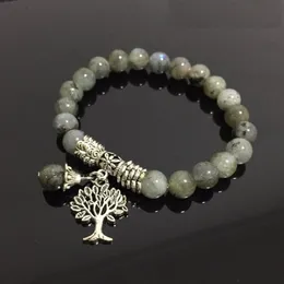 Charm-Armbänder Natur Labradorit Stein Armreifen Mala Perlen Echter Baum Reiki Heilung Meditation Energie Frauen MännerCharm