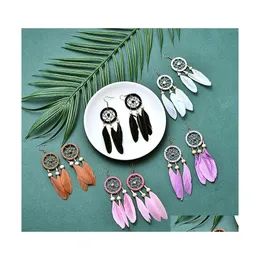 Dangle Chandelier Creative Dream Catcher Long Feather Earrings For Women Tassel Earring Ethnic Indian Jewelry Drop Delivery Dhybi