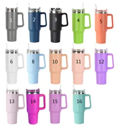 Wholesale 40oz Handle Car Tumblers With Lids&Plastic Straws 1200ml Stainless Steel Water Bottles Colorful Drinking Double Wall Insulated Tumbler A12