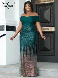 Plus size Dresses Missord Off Shoulder Sequin PlLUS SIZE Women Formal Dress Short Sleeve Large Maxi Evening Party Green Sexy Vestdios 230130