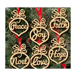 Christmas Decorations 6Pcs Merry For Home Wooden Hollow Ornament Christma Tree Hanging Pendant Decoration Xmas Noel Wll399 Drop Deli Dh67N