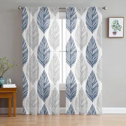 Cortina marinha azul cinza folha textura de tule cortinas para sala de estar com chiffon voile pura janela quarto