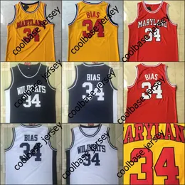 O basquete universit￡rio veste a camisa de basquete da NCAA College Maryland 34 Len Bias Branco Red Amarelo Todos os 100% costurados e Bordados Jerseys