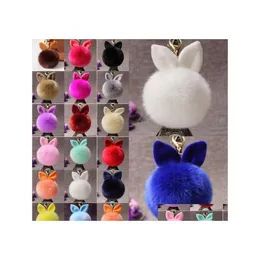 Keychains Bedanyards foffy coelho brinquedos jóias de orelha 18 estilos Faux Rabbit Keyring Ful Women Bag Charms Keyfobs Pompom Key Rings Penda Dhm09