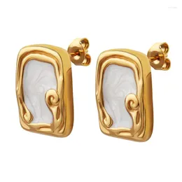 Stud Earrings Square Enamel Earring Cloud Glaze Titanium Steel Gilded Vintage Niche Design