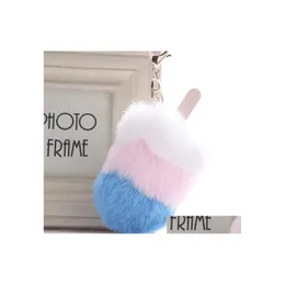 Keychains Lanyards Fluffy Ice Cream P￤ls Boll Key Ring Charm Hanging Pompom Keychain Plush Pendant Bag KeyFobs Holder Ornament 7 St DHL5H