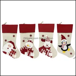 Juldekorationer 4 Styles 47x22cm Stocking Nonwoven Tyg Old Man Snowman Elk Penguin Creative Santa Xmas Stockings Present Bag C ottuf