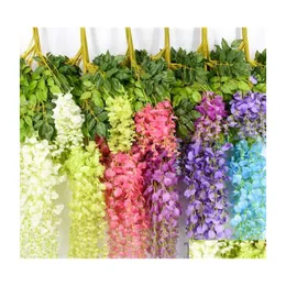 Flores decorativas grinaldas 7 cores Artificial Silk Flower Wisteria Vine Rattan for Garden Home Wedding Decoration Supplies 75cm A OTWFX